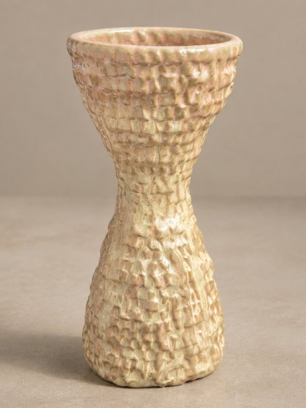 Vintage Textured Ceramic Art Pottery Vase Blush Cream Organic Modern 8"